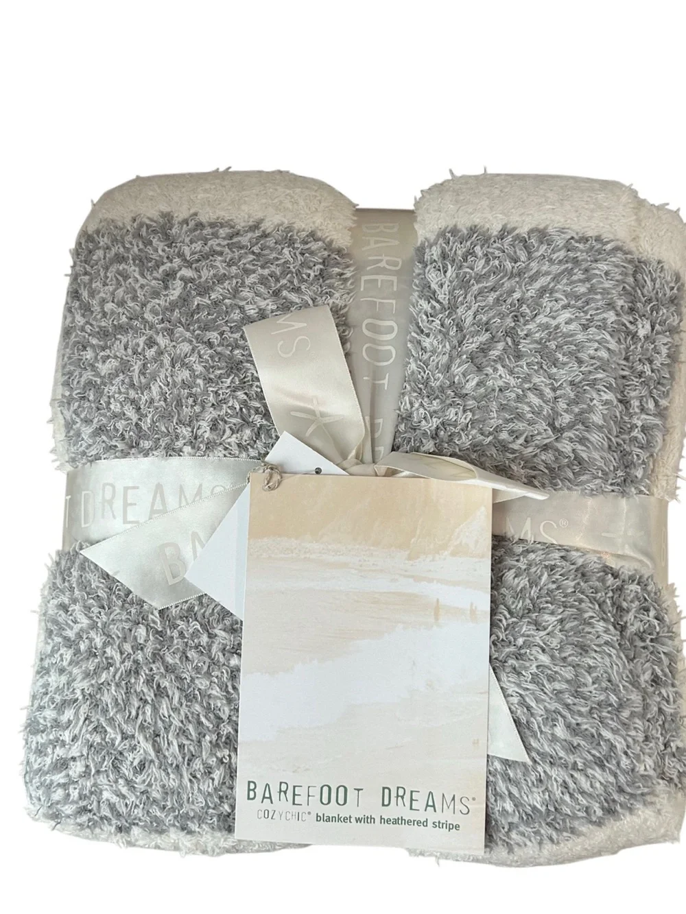 Barefoot Dreams CozyChic Blanket Heathered Stripe Gray White NWT